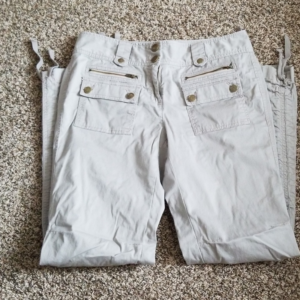 Khaki utility pants with leg drawstring